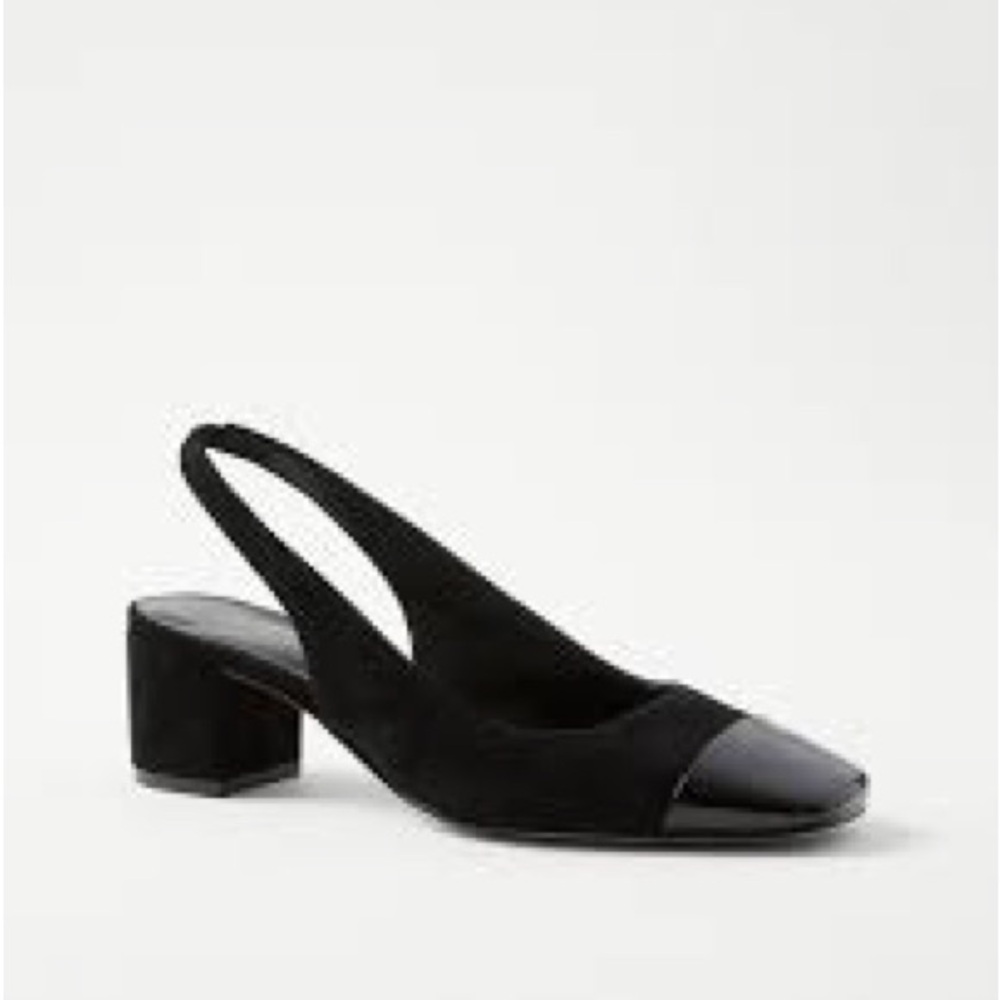 Ann Taylor black Suede Cap Toe Block heel Slingback black Pumps